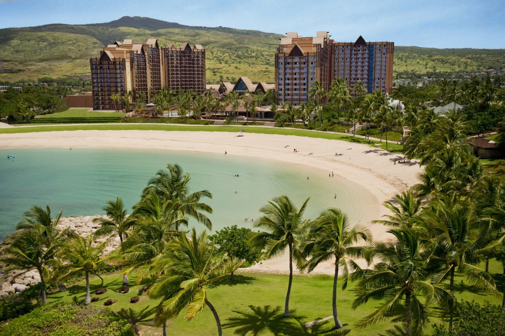 A sheltered lagoon at the beach front of Aulani Disney Resort at Ko Olina, Oahu