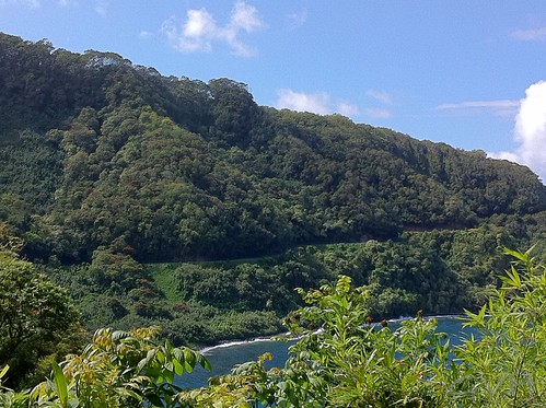 The road to Hana carves its way along the coastal cliffs