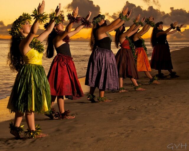 Female hula dancers in Hawaii