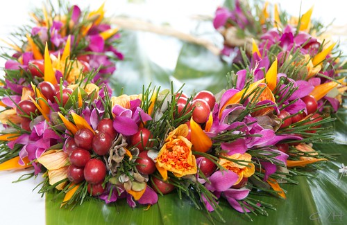 Leis with Kona coffee beans