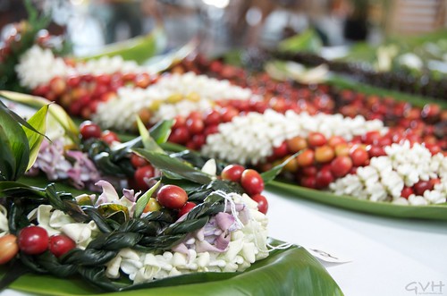 Leis with Kona coffee beans