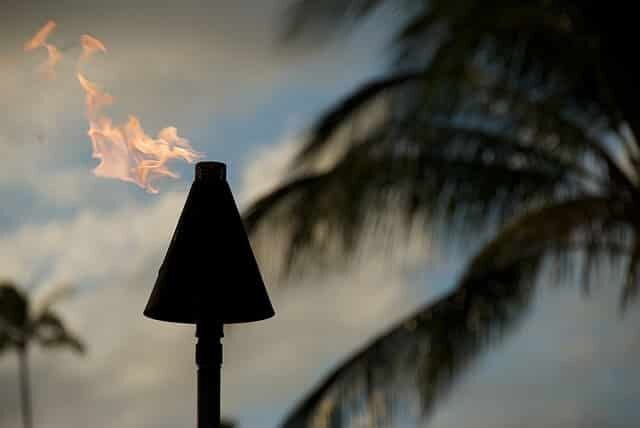 tiki torch on an April evening